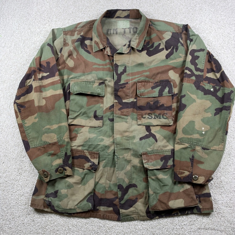 USMC Combat Utility Coat Men Medium Regular Green Woodland Camo BDU Jacket